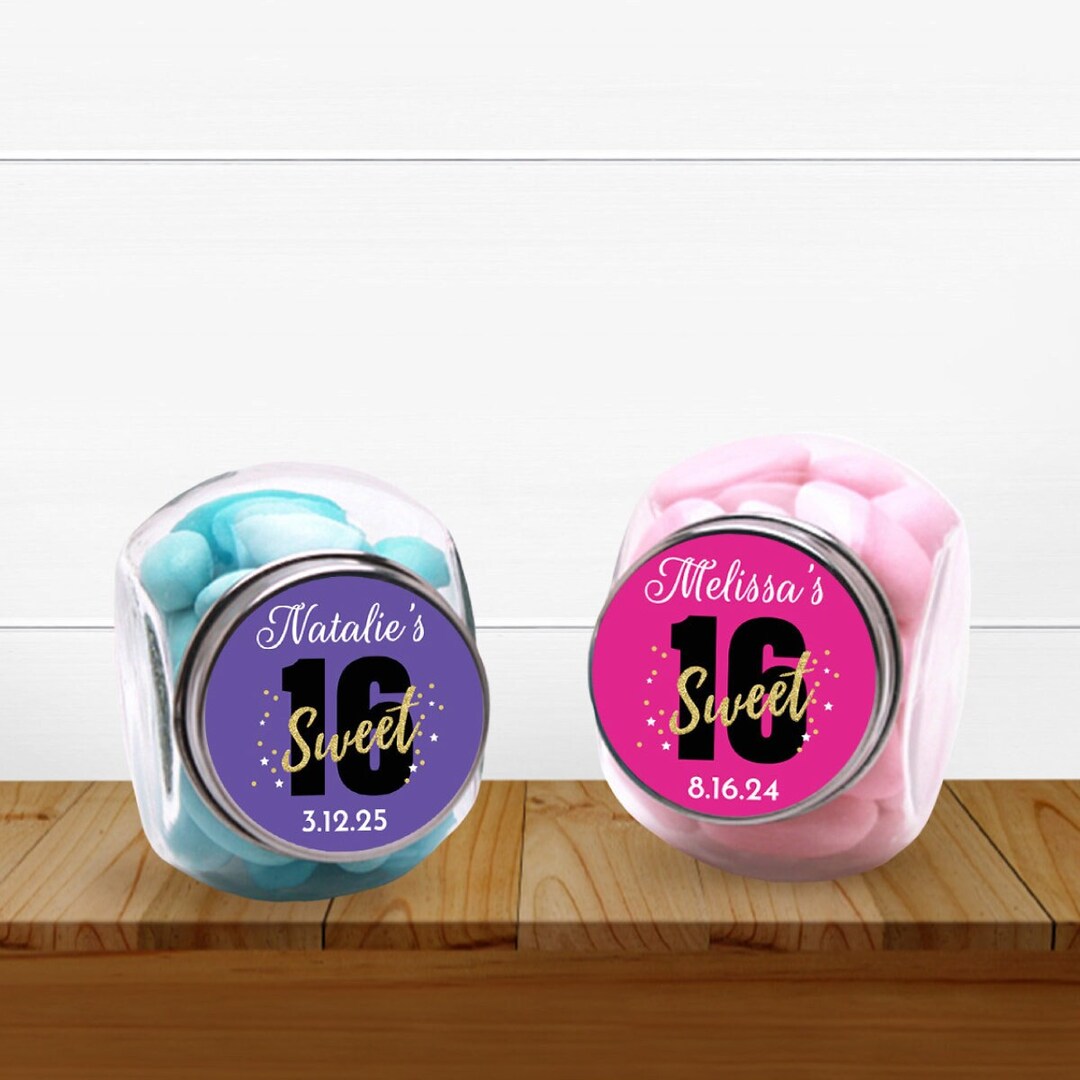 12 Pcs Sweet 16 Birthday Personalized Favor Container Candy Jar ...