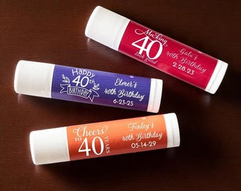 12 pcs  Fortieth 40th Birthday Personalized Tube Lip Balm - Forty Personalized Lip Balm - Birthday Favors - MAE84 Adult Birthday Party