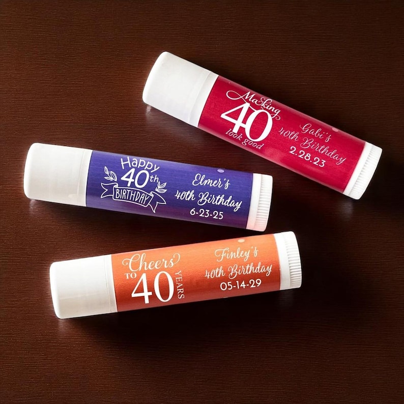 40th Birthday Favors - Personalized Lip Balm, Vanilla (Set of 12) Bild 1