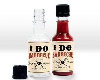 12 pcs I Do Barbecue Personalized Empty Bottle BBQ Sauce Favors, Plastic Black Tamper Seal Cap Bottle, MAE110-H