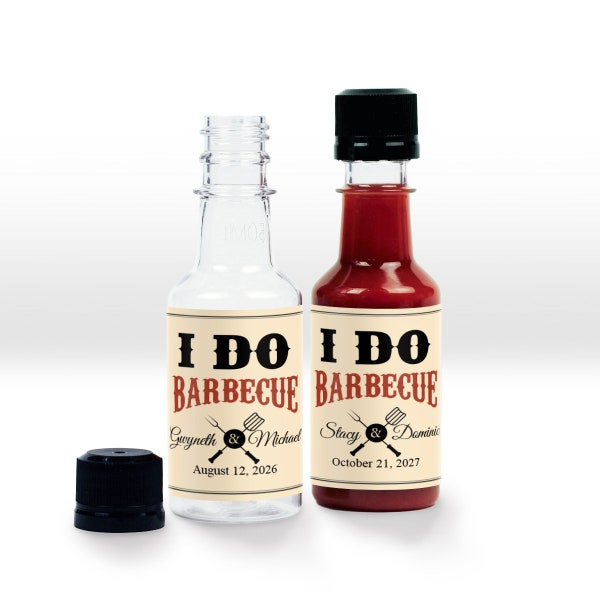 12 pcs I Do Barbecue Personalized Empty Bottle BBQ Sauce Favors, Plastic Black Tamper Seal Cap Bottle, MAE110-H