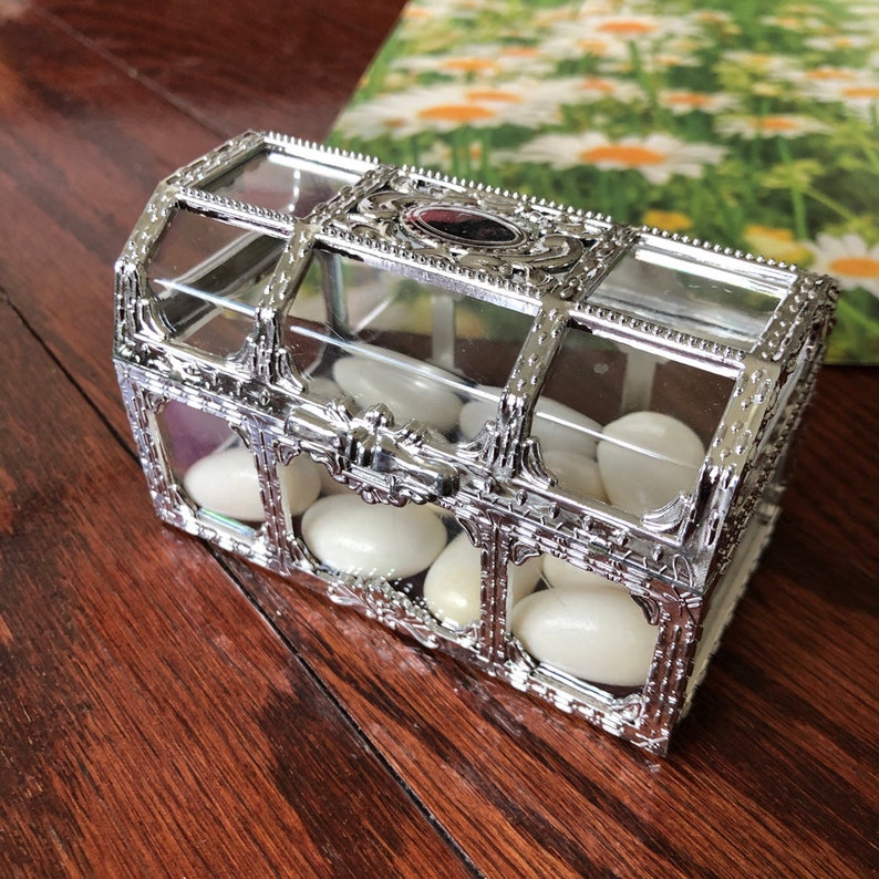 12 Pieces SILVER Treasure Chest Acrylic Plastic Favor Box Etsy