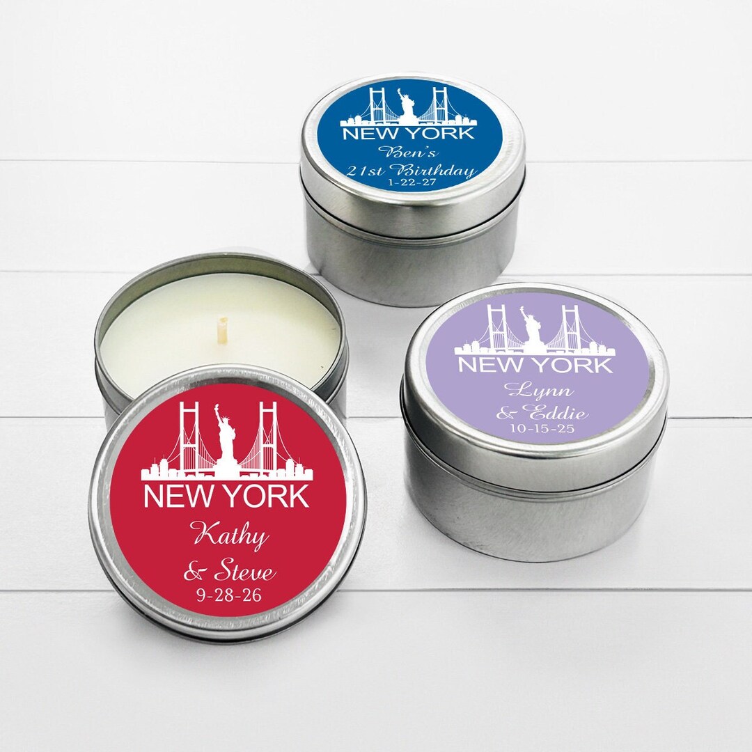 Set of 12 New York Wedding Personalized Travel Candle Tins, Wedding ...