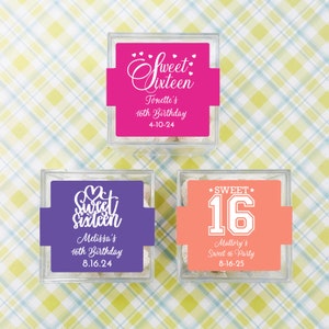 Sweet Sixteen Favors, Set of 10, Sweet 16 Personalized Square Acrylic Box Favors, Clear Plastic Box Party Favors MAE66/BLND/JOSEF