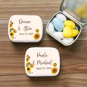 12 pcs  Sunflower Wedding Personalized Empty Candy Mint Tin -  Box Favors - MAE218-J-  Wedding Party Favors