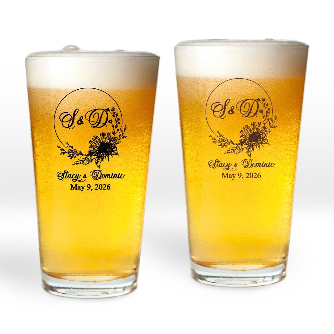 24 pcs Sunflower Personalized Pint Beer Glass Wedding Favors Party Favors, MAE218 , Pint Beer Wedding Party Favors