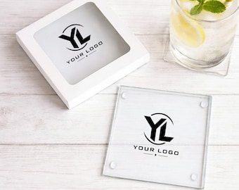 24 pcs Custom Text Logo Personalized Glass Coaster Favors, Personalized Corporate Coasters