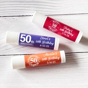 12 pcs  Fiftieth 50th Birthday Personalized Tube Lip Balm  Personalized Lip Balm Birthday Favors  MAE211 Birthday Lip Balm Party Favors