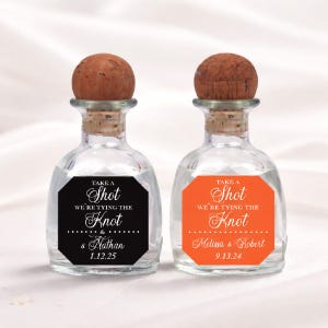 Take A Shot We're Tying The Knot Mini Personalized Wedding Stickers , Labels Only - Set of 16