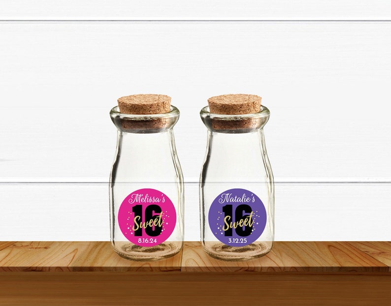 12 Pcs Sweet 16 Birthday Personalized Cork Milk Jar Favors Stickers