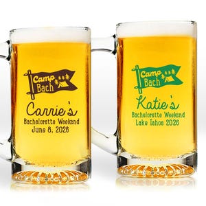 Personalized Bachelorette Beer Mug Favors: Camp Theme, Set of 24
