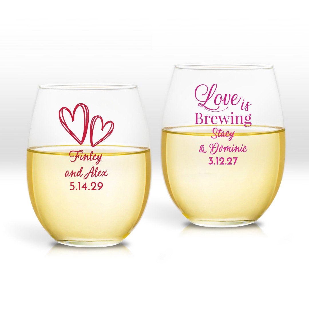 DISCOUNT PROMOS 10 ARC Cachet White Wine Glasses Set, 16 oz. - Personalized  Text, Logo - Wedding, Favors, Cheap, Sturdy - Pink