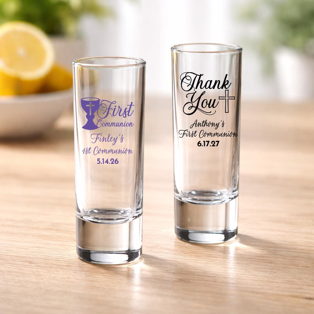 Personalized First Communion Tall Shot Glass Favors, Cross Design, Set ...