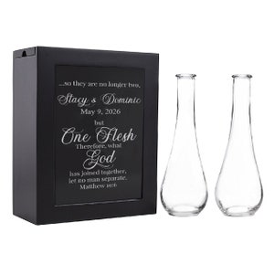 Custom They Are No Longer Two But One Flesh 3-Piece Unity Sand Ceremony Shadow Black Box Set Personalized with Vase MAE28 Wedding Ceremony