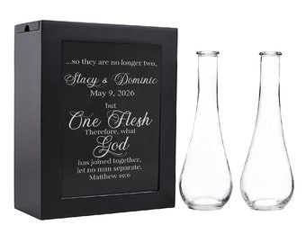 Custom They Are No Longer Two But One Flesh 3-Piece Unity Sand Ceremony Shadow Black Box Set Personalized with Vase MAE28 Wedding Ceremony