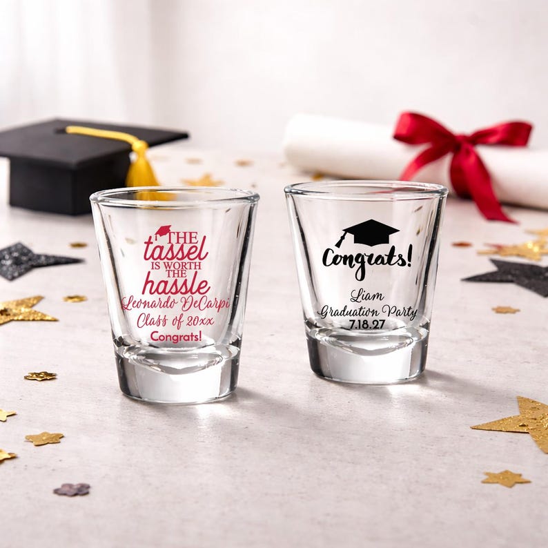 Personalized Graduation Shot Glasses – 2oz Tapered Glass Favors, Set of ...