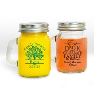 Set of 24 Family Reunion Personalized Mini Mason Glass Jar (3.05oz), Affordable Family Reunion Party Favors MAE135