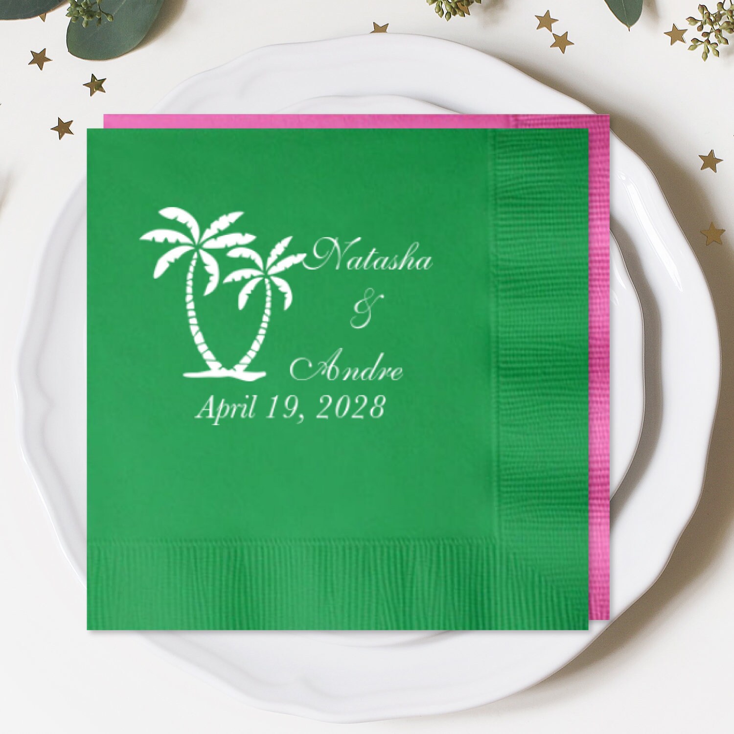 100 Pcs Personalized Napkins Palm Tree Wedding Design Etsy