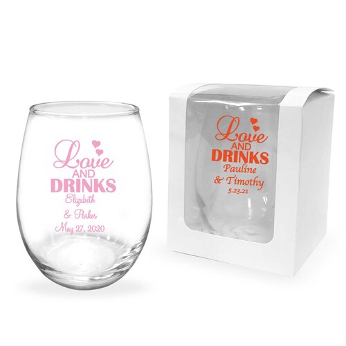 24 pcs + Love buy And Drinks Personalized Stemless 9 OZ. Wine Glass Favor - MAE73218ZL - Boxes Not Included