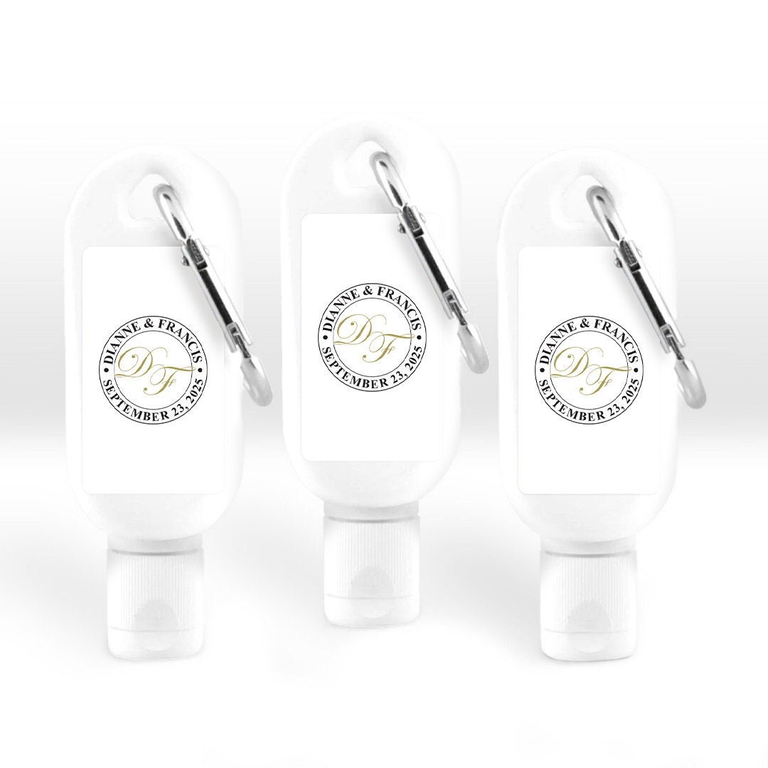 Set of 12 Monogram Personalized SF30 Sunscreen with Carabiner 30ml, Affordable Wedding Party Favors MAE339