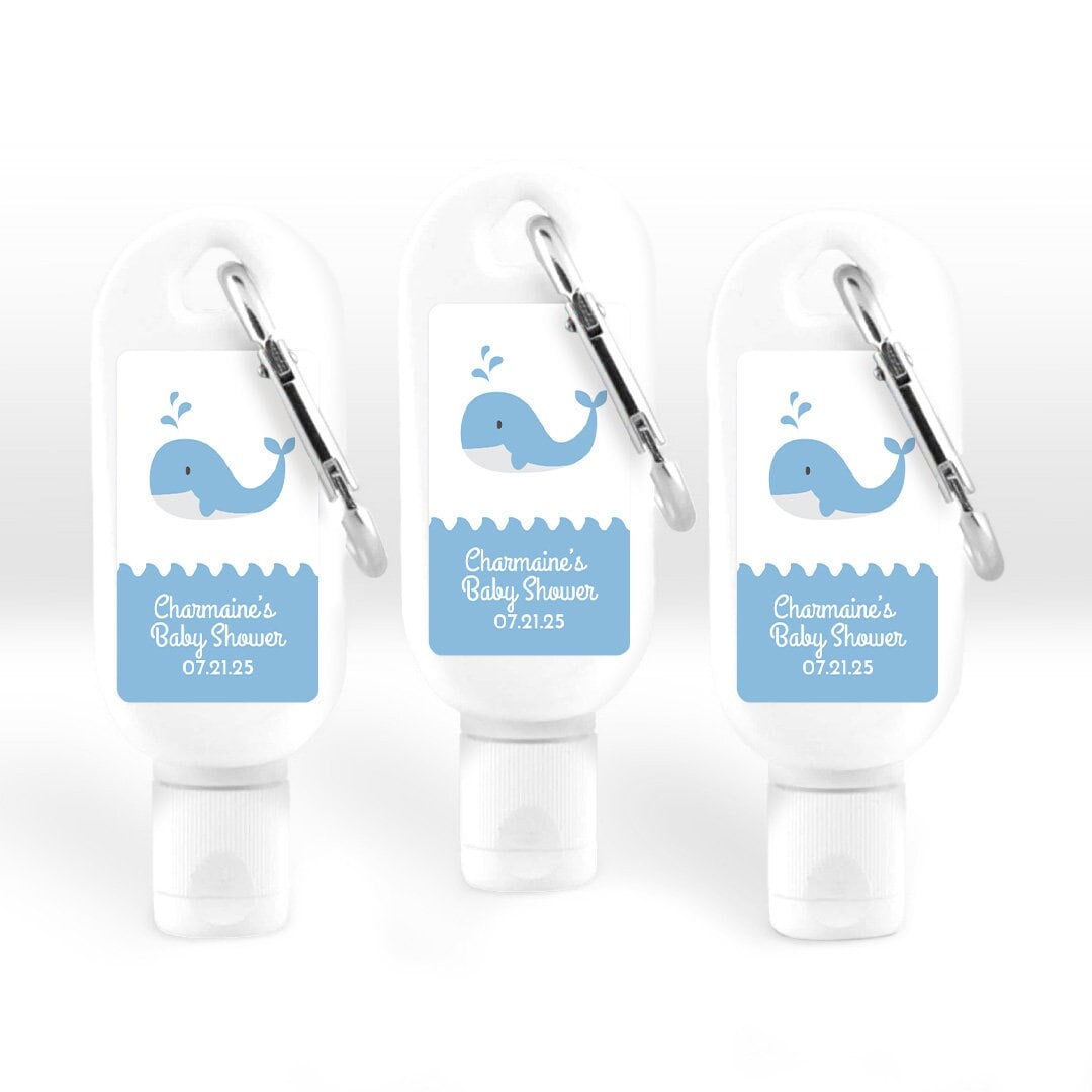 Set of 12 Baby Whale Personalized SF30 Sunscreen with Carabiner 30ml, Affordable Baby Shower Party Favors MAE103