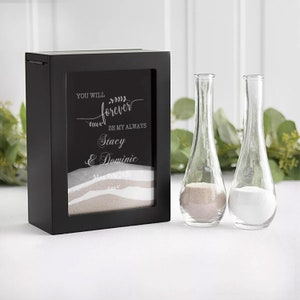 Custom You Will Forever Be My Always 3-Piece Unity Sand Ceremony Shadow Box Set in Black Personalized Box with Vase MAE4 Unity Sand Ceremony