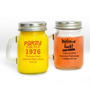 Set of 24 Class Reunion Personalized Mini Mason Glass Jar (3.05oz), Affordable Class Reunion Party Favors MAE181