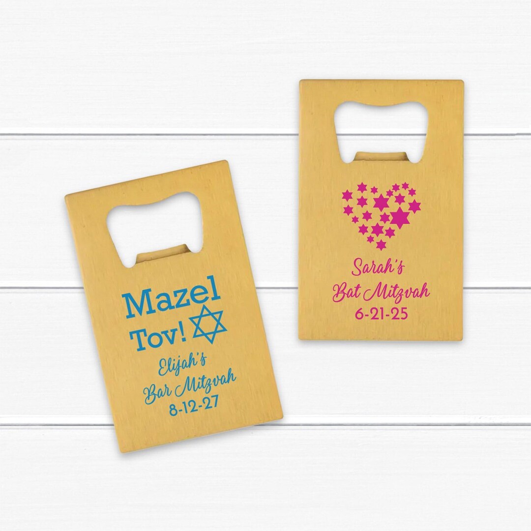 24 Pcs Bat Mitzvah Bar Mitzvah Gold Personalized Credit Card Bottle Opener Favors Bar Mitzvah