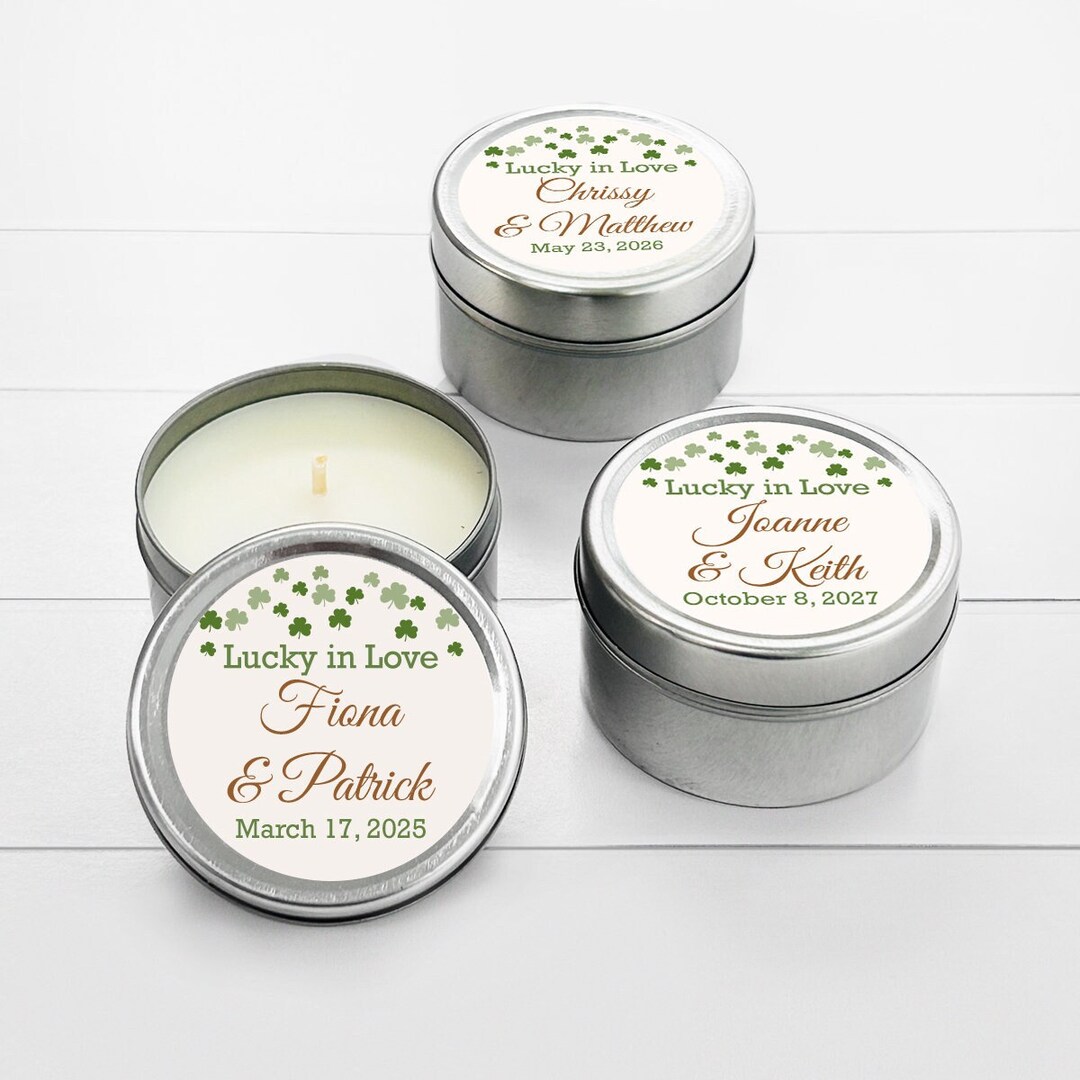 12 Pcs Irish Shamrock Confetti Wedding Personalized Candle Tins Favors