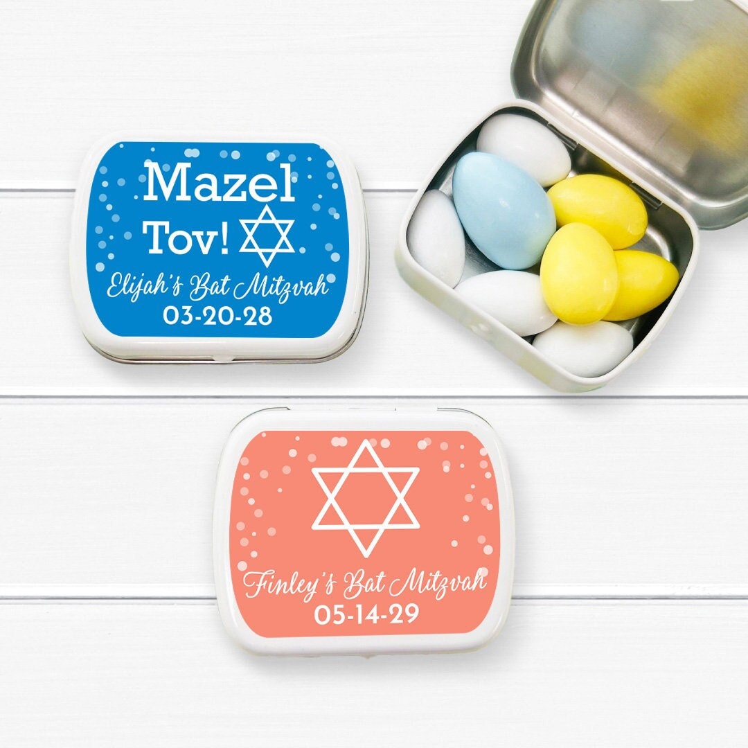 Bat Mints 12 Pcs Bat Mitzvah Bar Mitzvah Personalized Empty Candy Mint Tin Favors ...