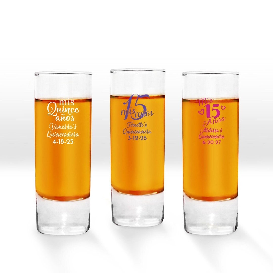 Quince Años Personalized Tall Shooter Glass Favors, Shot Glass