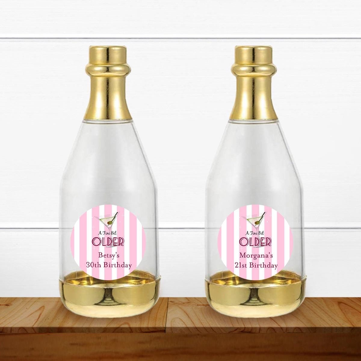 Adult Birthday Favors, Set of 12, A Tini Bit Older Personalized Champagne Acrylic Bottle Favors, Plastic Champagne Bottle Favors MAE223