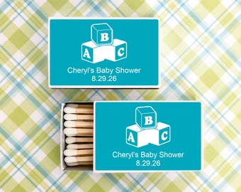 50 Pieces  Baby Block Personalized Matches Matchboxes Baby Shower Party Favors MAE83218f