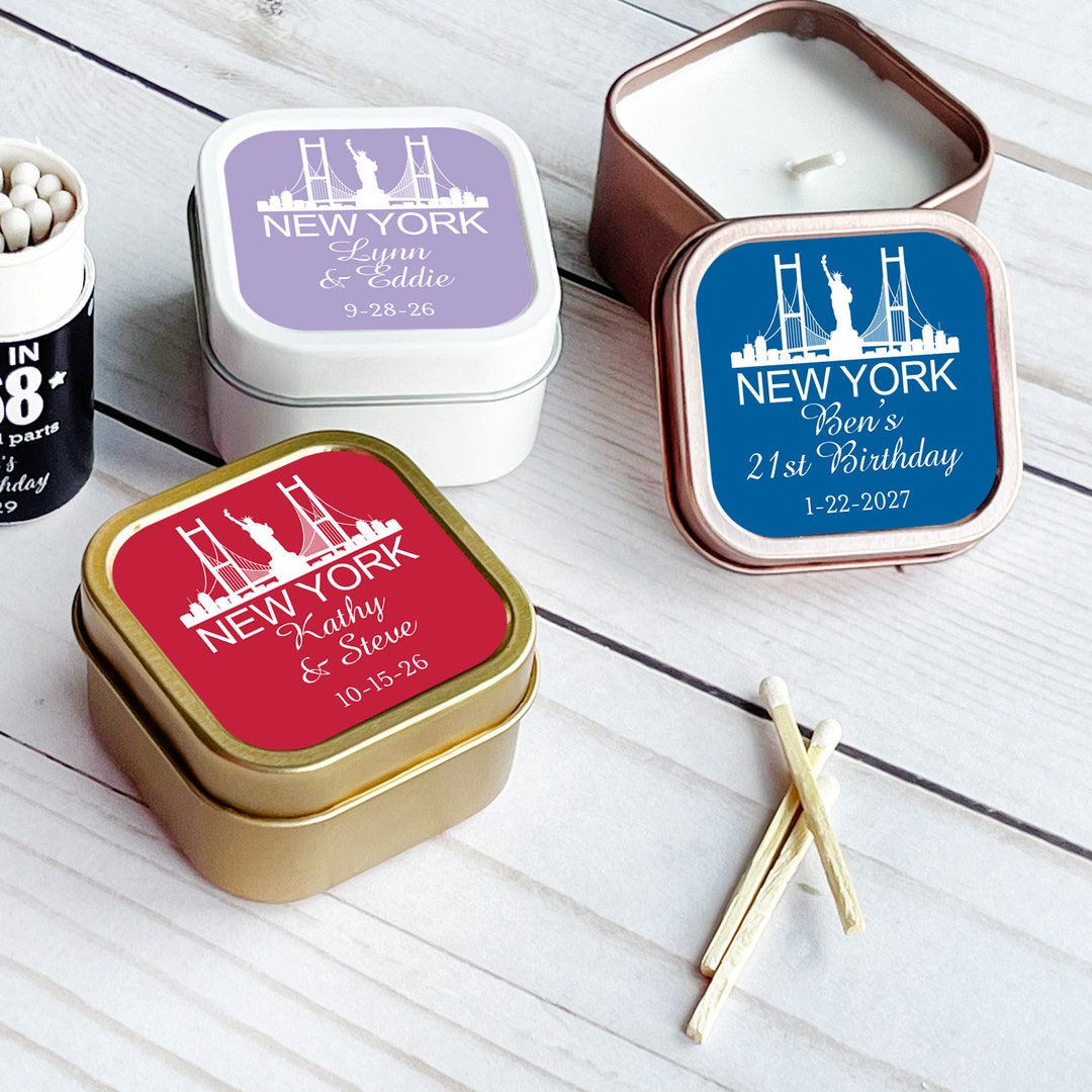 Set of 12 New York Wedding Personalized Square Travel Candle Tins, NYC ...