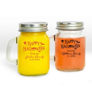 Halloween Party Favors, Set of 24, Happy Halloween Personalized Mini Mason Glass Jar (3.05oz), Affordable Party Favors MAE83