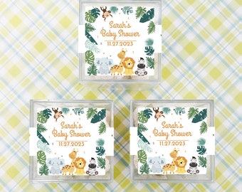 Safari Baby Shower favors 10 pieces Personalized Square Acrylic Favors - Baby Shower Square Plastic Favor Boxes  MAE95 Baby Shower Favors