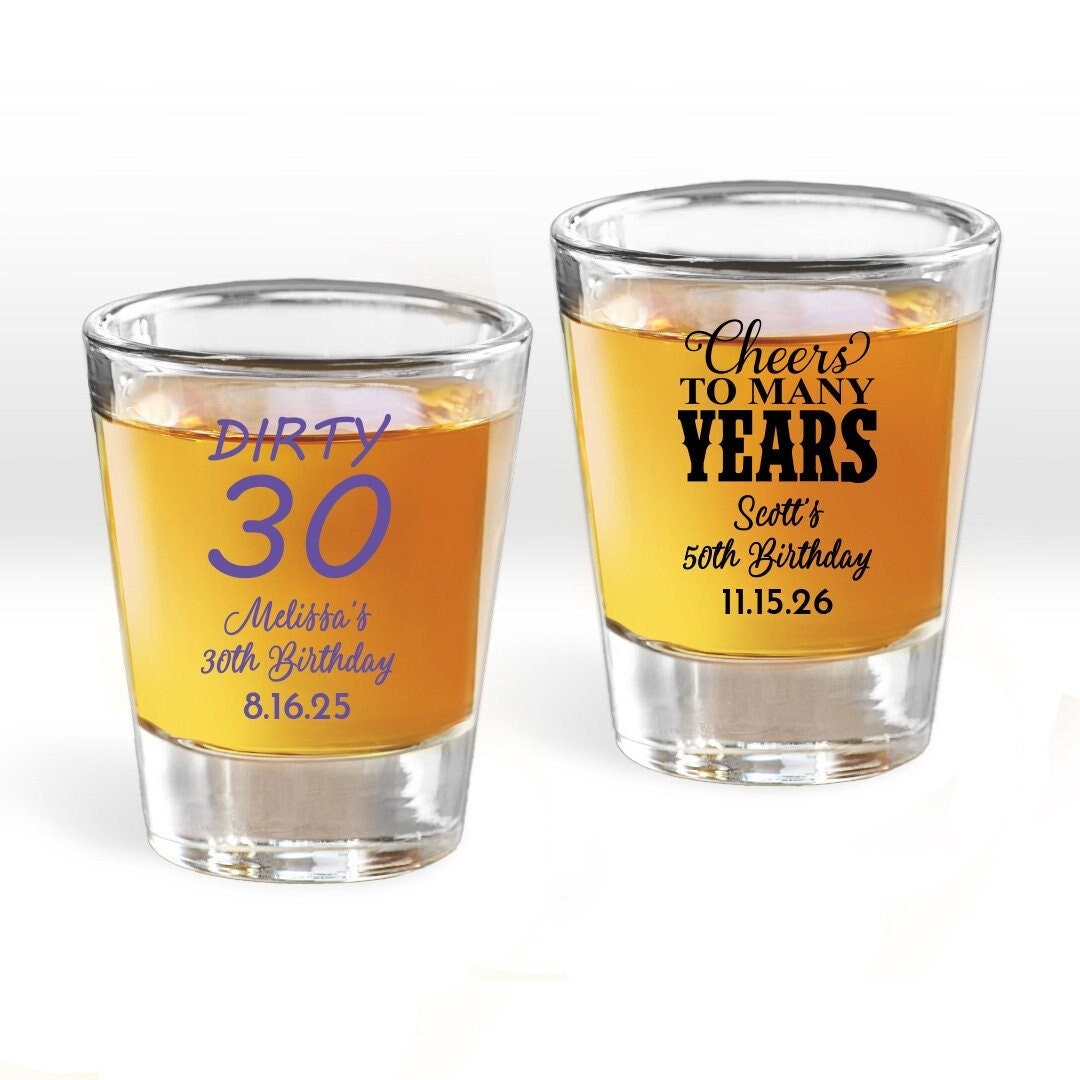 24 Pcs Birthday Personalized Glass Tapered Shot Glass Favors Party Favors,  MAE67/BLND/JOSEF, Adult Birthday Shot Glass Favors - Etsy, image size:1080x1080