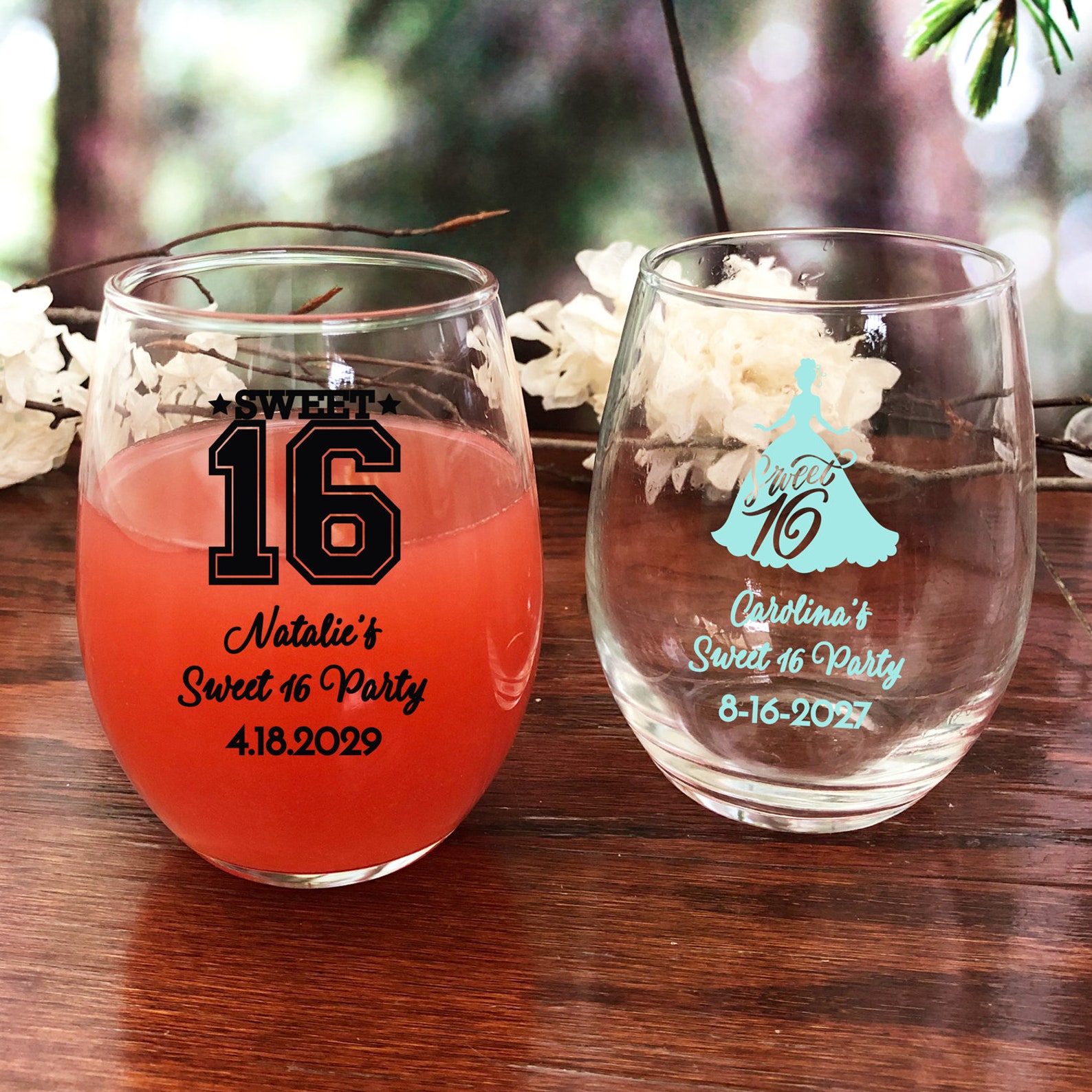 24 Pcs Sweet 16 Personalized Stemless 9 OZ. Wine Glass Favor Etsy