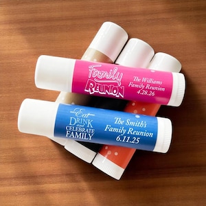 12 pieces  Family Reunion Personalized Tube Lip Balm -  Family Reunion Favors - MAE135-N2 - Lip Balm Family Reunion Party Favors