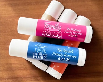 12 pieces  Family Reunion Personalized Tube Lip Balm -  Family Reunion Favors - MAE135-N2 - Lip Balm Family Reunion Party Favors