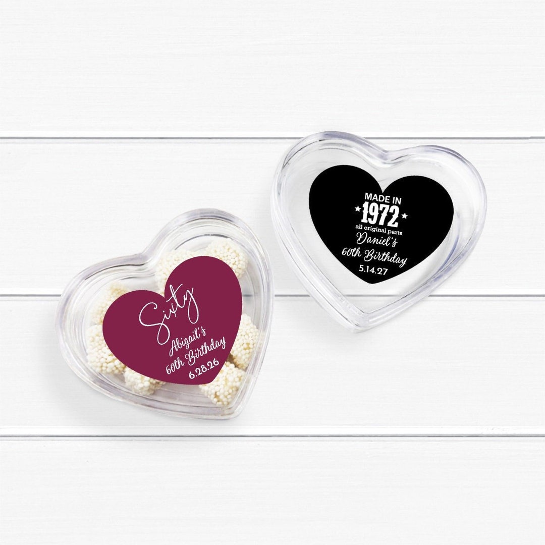 60th Birthday Favors, Set of 12, 60th Birthday Personalized Heart ...