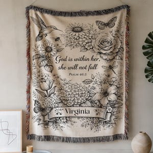 Personalized Psalm 46:5 Christian Blanket, Floral Scripture Throw - BLANKET06K