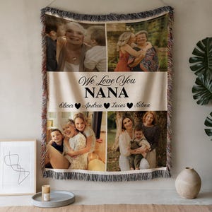Personalized Nana Photo Blanket Custom Grandma Picture Collage Throw with Names Woven Keepsake Gift Mothers Day Grandma Gift