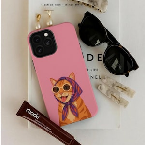 Retro Cat iPhone Case, Aesthetic Kitty Art Cover, Funny Animal Illustration Phone Shell