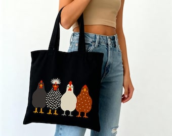 Funny Chicken Tote Bag, Colorful Farm Animal Gift, Chicken Lover Canvas Bag, Book Tote For Women, Quirky Farm Style, Gift For Teacher