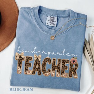 Kindergarten Teacher Shirt Personalized Comfort Colors Patchwork Tee, Custom Name Teacher Shirt, Back To School Gift, Cute Teacher Tee