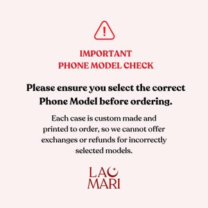 Aviso importante con un icono de advertencia sobre la selección correcta del modelo de teléfono antes de realizar el pedido.