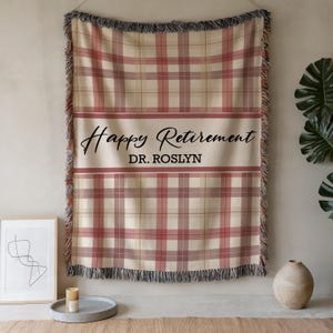 Personalized Retirement Blanket for Women Custom Plaid Throw with Name