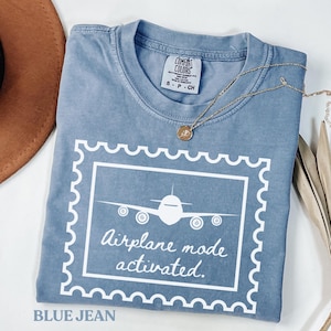 Comfort Colors® t-shirt with "Airplane Mode" text and airplane graphic, ideal gift for pilot, traveler or introvert, soft washed fabric, vintage look