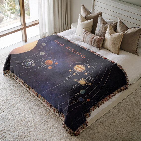 Sci Fi Woven Blanket, Solar System Throw, Space Planet Blanket, Astronomy Tapestry, Cosmic Bedroom Decor, Science Fiction Reader Gift
